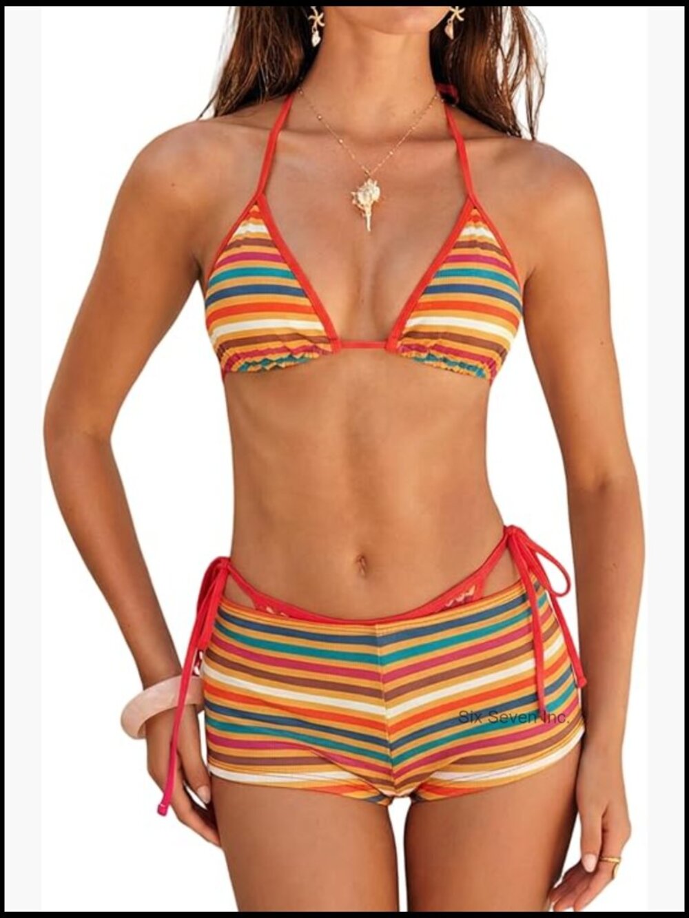 3 Piece Halter Triangle Bikini Set with Cover Up Shorts